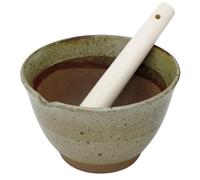 Asayu Japan Juego de mortero y maja de cerámica con maja de madera, fabricado en Japón, apto para lavavajillas y microondas, juego de suribachi y surikogi acanalados - Juego de mortero y maja (gris)