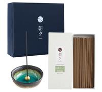 Asayu Japan Juego de regalo de varillas de incienso con soporte para incienso y soporte de latón, mini soporte para incienso de aguamarina, sándalo y mezcla de sabio blanco