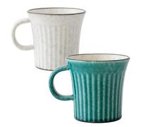 Asayu Japan Juego de Tazas - Cerámica Artesanal Japonesa Kairagi, Color Turquesa y Blanco, Set de 2 Tazas de Té Hechas a Mano en Japón