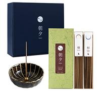 Asayu Japan Kit de Incienso para Regalo con Varillas de Incienso e Incensario, Set de Incienso Bosque con Quemador de Incienso Flor de Loto en Verde