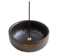 Asayu Japan - Quemador de Incienso (10 cm) en Color Negro y Dorado, Porta Incienso de cerámica con Soporte para Varillas de latón, Hecho en Japón - Modelo Zen
