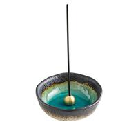 Asayu Japan - Quemador de Incienso, Hecho en Japón para Varillas, Porta Incienso de cerámica con Soporte metálico para Varillas (Aguamarina Natural, 8.3cm)