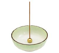 Asayu Japan - Quemador de Incienso, Hecho en Japón para Varillas, Porta Incienso de cerámica con Soporte metálico para Varillas (Loto Verde Blanco, 10.5cm)