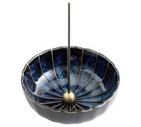 Asayu Japan - Quemador de Incienso, Hecho en Japón para Varillas, Porta Incienso de cerámica con Soporte metálico para Varillas (Loto Azul Navy, 10.5cm)