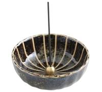 Asayu Japan - Quemador de Incienso, Hecho en Japón para Varillas, Porta Incienso de cerámica con Soporte metálico para Varillas (Loto Verde Oscuro, 10.5cm)