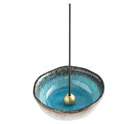 Asayu Japan - Quemador de Incienso, Hecho en Japón para Varillas, Porta Incienso de cerámica con Soporte metálico para Varillas (Azul Océano, 8.3cm)