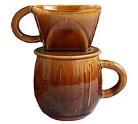 Asayu Japan Set de Cafetera de Filtro y Taza de Cerámica Minoyaki, Portafiltro de Papel para Preparación Lenta de Café, Hecho en Japón (Caramelo, Set 2 piezas)