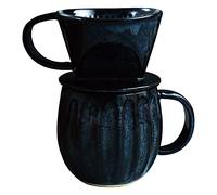 Asayu Japan Set de Cafetera de Filtro y Taza de Cerámica Minoyaki, Portafiltro de Papel para Preparación Lenta de Café, Hecho en Japón (Azul Oscuro Navy, Set 2 piezas)