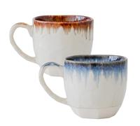 Asayu Japan Set de Tazas de Cerámica Drip Azul y Marrón - Tazas Japonesas Hechas a Mano con Efecto de Esmalte en el Borde (Set de 2)