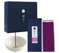 Asayu Japan Set de Varillas de incieso japonés de Bajo Humo y Portaincienso de Cerámica - Incienso con Aroma a Flor de Cerezo Sakura y Portaincienso Blanco con Forma Flor de Loto, Regalo Yoga y Relax