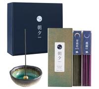 Asayu Japan Set de Varillas de incieso japonés de Bajo Humo y Portaincienso de Cerámica - Set de Incienso Floral (Jazmín y Rosa) + Portaincienso Aguamarina, Regalo Yoga y Relajación
