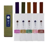 Asayu Japan Variedad de Varillas de Incienso Japonés Natural, Conjunto de 5 fragancias de Sándalo (Mezcla de Rosas, Salvia Blanca, Sakura y Ciruelo) Hecho en Japón, Meditación Matutina y Nocturna