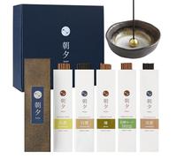 Asayu Japan Variedad de Varillas de Incienso Japonés Natural, Giftset con Portaincienso, Conjunto de 5 fragancias (Ciprés, Sándalo, Salvia Blanca, Madera de Agar y Frankincense) Hecho en Japón