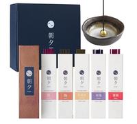 Asayu Japan Varietà di incenso Floreale e Porta incenso Zen, Set Regalo con 5 aromi, prodotto in Giappone - Set di Campioni con ciotola in Ceramica - Aromas Floreale + Mini Porta