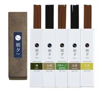 Asayu Japan Varillas de Incienso Japonés Natural - 5 Fragancias (Sándalo, Agar, Ciprés, Salvia Blanca, Frankincense) Hecho en Japón