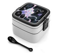 asbwuo Abstract Art Graffiti Bento Box 1000ml Leak Proof Lunch Container with Removable Dividers & Spoon - BPA-Free PP Stackable Lunch Box for Work, Office, Picnic, Travel, Dining Out