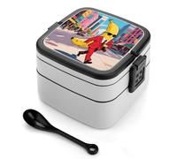 asbwuo Banana Man Bento Box 1000ml Leak Proof Lunch Container with Removable Dividers & Spoon - BPA-Free PP Stackable Lunch Box for Work, Office, Picnic, Travel, Dining Out