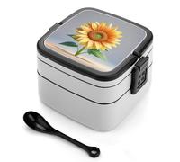 asbwuo Big Sunflower on Background Bento Box, 2 Compartments Meal-Prep Containers, Stackable Lunch Box with Lids, Reusable Divided Food Storage Containers for Travel, And Work