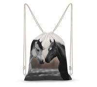 asbwuo Black And White Horses Drawstring Backpack Sport Gym Bags Yoga Shopping Travel Casual Daypacks for Women Men