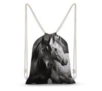 asbwuo Black And White Horses Drawstring Backpack Sport Gym Bags Yoga Shopping Travel Casual Daypacks for Women Men