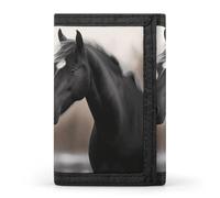 asbwuo Black and White Horses Slim Wallets for Men Money Clip Card Holder Wallet Men's Trifold Wallet and Coin Pocket