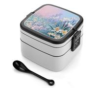 asbwuo Blue to Peach Gradient Bento Box 1000ml Leak Proof Lunch Container with Removable Dividers & Spoon - BPA-Free PP Stackable Lunch Box for Work, Office, Picnic, Travel, Dining Out