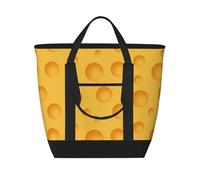 asbwuo Bolsa de compras térmica con estampado de queso amarillo: grande, impermeable y apta para alimentos, perfecta para llevar comestibles, almuerzos, picnics y comida para llevar.
