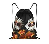 asbwuo Bolsa de gimnasio ligera con cordón para mujer, tamaño S, con diseño de dos flores y gafas de sol, ideal para viajes deportivos.