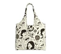 asbwuo Bolsa de lona con estampado de crímenes reales: ligera y duradera, ideal para el día a día y reutilizable para la compra.