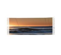 asbwuo Bufanda de poliéster con flecos y estampado Últimos rayos de sol sobre las olas del mar, 195 x 68 cm, cómoda y elegante, ideal para otoño, invierno y primavera.
