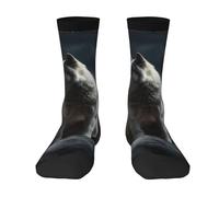asbwuo Calcetines novedosos, suaves y transpirables, de vestir, con diseño de lobo nocturno, a media pantorrilla, divertidos y bonitos, para mujeres y hombres, regalo
