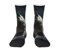 asbwuo Calcetines novedosos, suaves y transpirables, de vestir, con diseño de lobo nocturno, a media pantorrilla, divertidos y bonitos, para mujeres y hombres, regalo