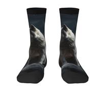 asbwuo Calcetines novedosos, suaves y transpirables, de vestir, con diseño de lobo nocturno, a media pantorrilla, divertidos y bonitos, para mujeres y hombres, regalo