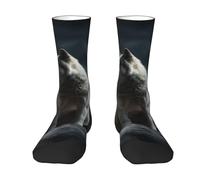 asbwuo Calcetines novedosos, suaves y transpirables, de vestir, con diseño de lobo nocturno, a media pantorrilla, divertidos y bonitos, para mujeres y hombres, regalo