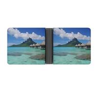 asbwuo Cartera Plegable de Cuero Tahiti Beach con Dos Bolsillos Ocultos y Seis Ranuras para Tarjetas. Cartera Delgada para Efectivo, Tarjetas e identificación.