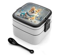 asbwuo Cartoon Corgi Dog Bento Box 1000ml Leak Proof Lunch Container with Removable Dividers & Spoon - BPA-Free PP Stackable Lunch Box for Work, Office, Picnic, Travel, Dining Out
