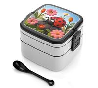 asbwuo Cartoon Ladybug Flower Bento Box 1000ml Leak Proof Lunch Container with Removable Dividers & Spoon - BPA-Free PP Stackable Lunch Box for Work, Office, Picnic, Travel, Dining Out