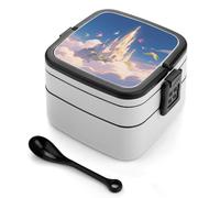 asbwuo Cloud - Castle in The Sky Bento Box 1000ml Leak Proof Lunch Container with Removable Dividers & Spoon - BPA-Free PP Stackable Lunch Box for Work, Office, Picnic, Travel, Dining Out