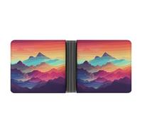 asbwuo Color Mountain Gradient Leather Bifold Wallet with 2 Hidden Pockets 6 Card Slots Slim Wallets for Cash, Cards, and ID