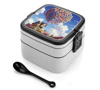 asbwuo Colorful Balloon And House Bento Box, 2 Compartments Meal-Prep Containers, Stackable Lunch Box with Lids, Reusable Divided Food Storage Containers for Travel, And Work