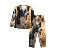 asbwuo Conjunto de Pijama para Mujer con Estampado de Border Collie, Pijama Holgado de Manga Larga con Botones