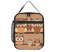 asbwuo Cute Big Brown Cartoon Owls Lunch Bag for Adults - Reusable Insulated Lunchbox, Leakproof Small Lunch Box Tote for Men & Women, Portable Food Cooler Bag for Work, Office, Picnics
