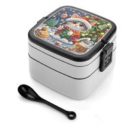 asbwuo Cute Cat Sing Christmas Carols Bento Box, 2 Compartments Meal-Prep Containers, Stackable Lunch Box with Lids, Reusable Divided Food Storage Containers for Travel, And Work