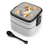 asbwuo Cute Corgi Dog Illustration Bento Box 1000ml Leak Proof Lunch Container with Removable Dividers & Spoon - BPA-Free PP Stackable Lunch Box for Work, Office, Picnic, Travel, Dining Out
