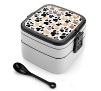 asbwuo Cute Dog Paw Prints Bento Box 1000ml Leak Proof Lunch Container with Removable Dividers & Spoon - BPA-Free PP Stackable Lunch Box for Work, Office, Picnic, Travel, Dining Out