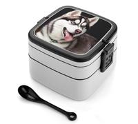 asbwuo Cute Husky Dog Bento Box 1000ml Leak Proof Lunch Container with Removable Dividers & Spoon - BPA-Free PP Stackable Lunch Box for Work, Office, Picnic, Travel, Dining Out