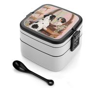 asbwuo Dachshund Dog Bento Box 1000ml Leak Proof Lunch Container with Removable Dividers & Spoon - BPA-Free PP Stackable Lunch Box for Work, Office, Picnic, Travel, Dining Out