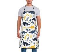 asbwuo Delantales de cocina blancos de dinosaurios de dibujos animados para hombres y mujeres, bonito delantal de chef divertido para hornear jardinería