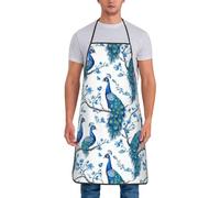 asbwuo Delantales de cocina retro de pavo real azul para hombres y mujeres, bonito delantal de chef divertido para hornear jardinería