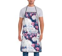 asbwuo Delantales de cocina vintage con diseño de gatos blancos y flores para hombres y mujeres, bonito delantal de chef divertido para hornear jardinería